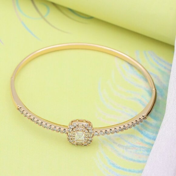 Rose Gold Bangle with Halo Cushion Cut Center and Stone Band, XPBL0558 - Picture 2 of 12